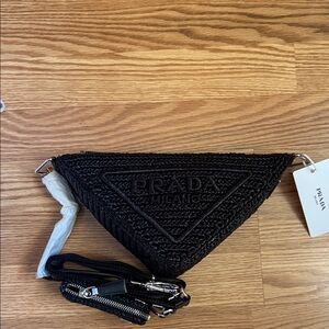 Prada Black Woven Triangle Shoulder Bag